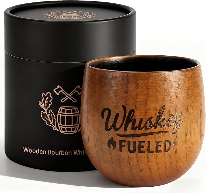 Charred Wooden Whiskey Glasses, Bourbon Drinking Glass, Whiskey Gifts for Men, Old Fashioned Whiskey Tumbler, Great Bourbon Gifts for Men, Dad, Husband, Brother, Whiskey Lovers, Wood Whiskey Cup