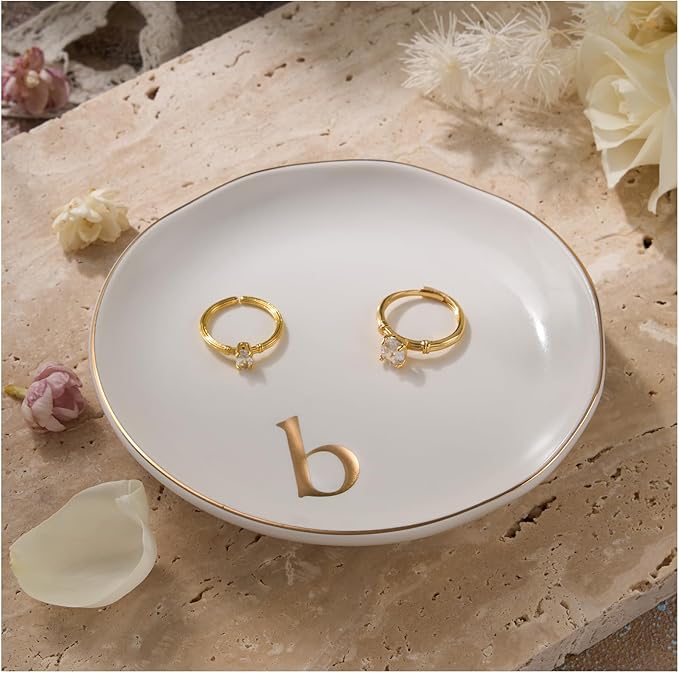 Lolalet Handmade Ceramic Ring Dish Jewelry Tray Plate with Initial, Small Monogram Gift for Her Women Girls Mother, Hostess, Engagement, Bridal Shower, Maid of Honor, Bridesmaid, Birthday, Christmas