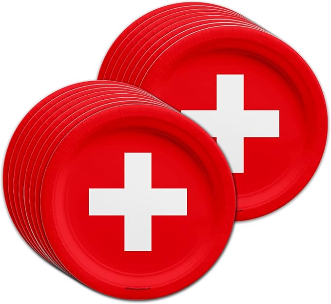 Switzerland Flag Birthday Party Supplies Set Plates Napkins Cups Tableware Kit for 16