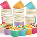Zopeal 48 Pcs Colorful Disposable Ice Cream Bowls 9oz Candy Gradient Color Paper Snack Cups with Gold Scallop for Parties, Weddings, Baby Showers, Desserts, Yogurt, and Salads
