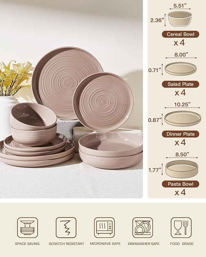 Stoneware Dinnerware Sets with Pasta Bowls, Service - Image 7