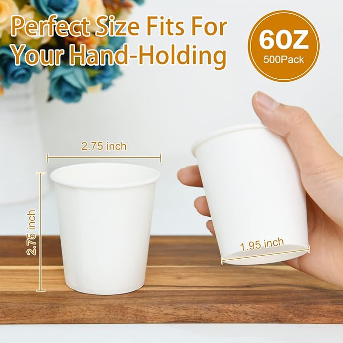Vumdua 500 Pcs 6 oz Disposable Paper Coffee Cups, Hot/Cold Beverage Drinking Cup - Image 2