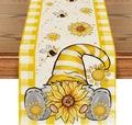 Artoid Mode Yellow Buffalo Plaid Sunflower Gnome Bee Summer Table Runner by ArtoidMode
