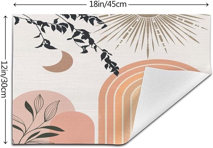 Mid Century Abstract Boho Placemats Geometric Leaf Sun Minimalist Modern Cafe Washable Place Mats 12x18Inch for Dining Kitchen Farmhouse Decor 4 PCS