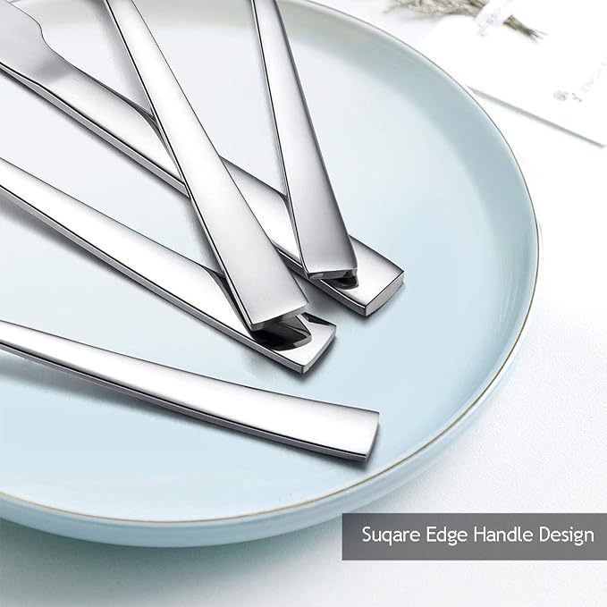 40-Piece Silverware Set, E-far Stainless Steel Flatware Set Service - Image 4