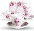 GuangYang 7 oz Porcelain Tea Cups and Saucers set of 6 by HOME