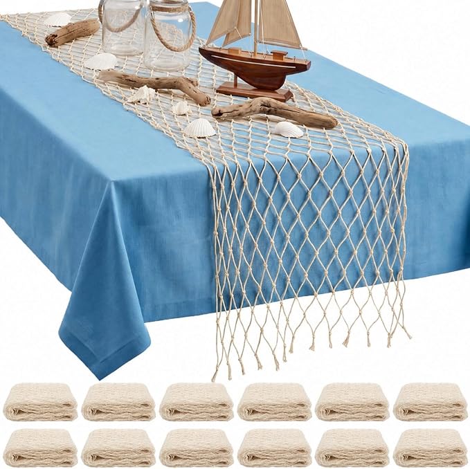 SATINIOR 12 Pcs 12 x 72'' Fishing Net Table Runner Party Decoration, Natural | by SATINIOR