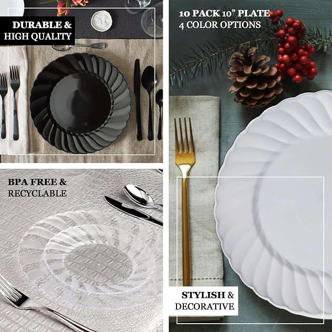 Efavormart 10-Pack 10" White Flared Round Plastic Dinner Plates, Premium Heavy - Image 4