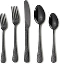 Runfly Modern Carved Floral Black Stainless Steel 20-Piece Flatware Set | by Runfly