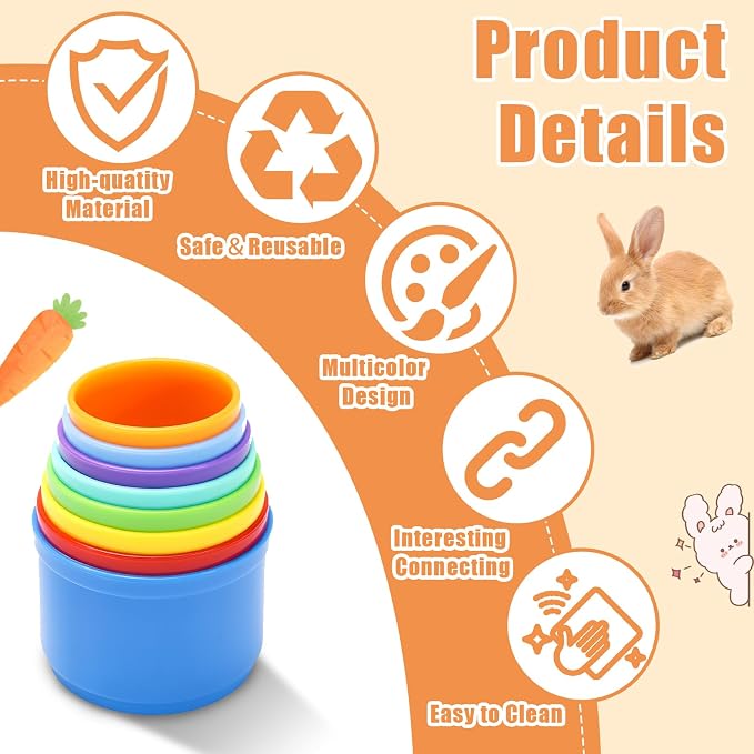 8 Pcs Stacking Cups for Rabbits, Nesting Rabbit Toys of Different Sizes - Image 2