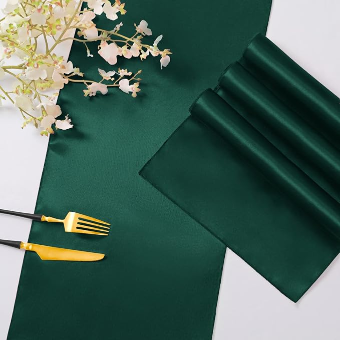 Horbaunal 12 Pack Forest Green Satin Table Runner 12 x 108 Inch | Smooth Table - Image 5