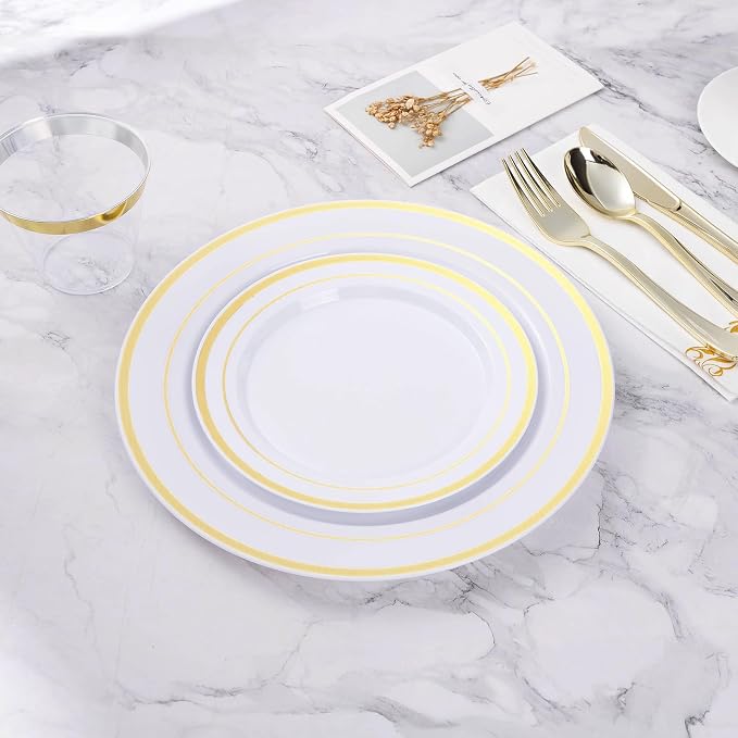BESTVIP 50Pcs Gold Plastic Plates, 10.25 Inch Disposable Party Plates | Heavy - Image 6