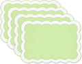 Hofdeco Premium Coastal Patio Indoor Outdoor Placemat Set of 4, 14"x19" Double-Layered, Waterproof Cloth Placemat for Kitchen or Dining Table. Green Embroidered Solid B