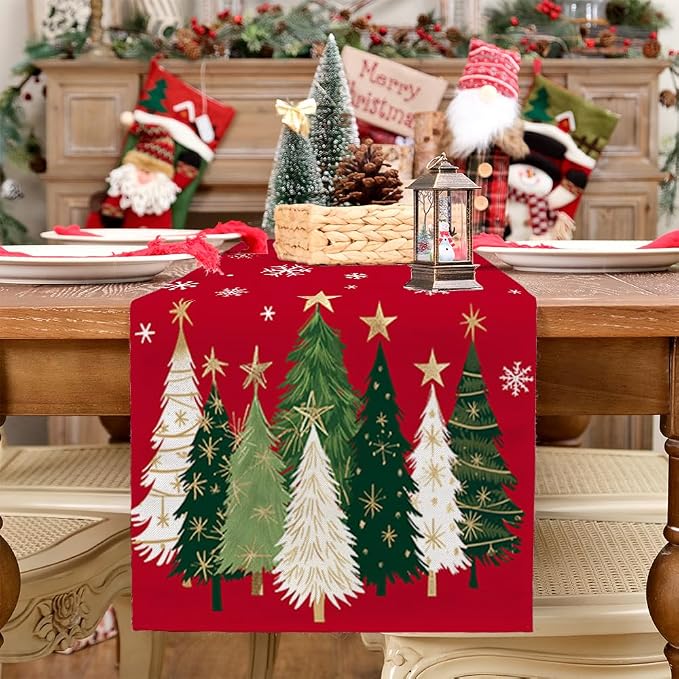 Christmas Table Runner 13x120 Inch, Xmas Trees Snowflakes Holiday Decorative - Image 7