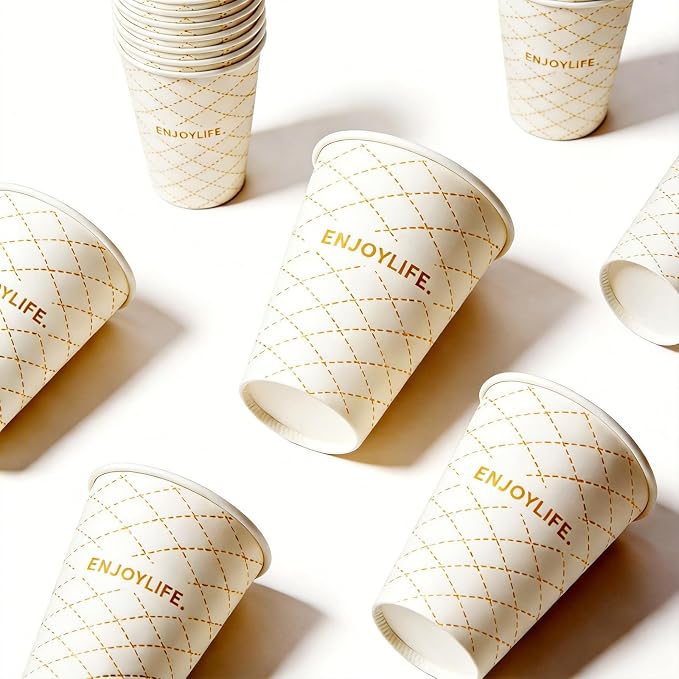 MOUMOULIFE Disposable Paper Coffee Cups 12 oz 100 Count, Leak-Proof Gold Gilded - Image 3