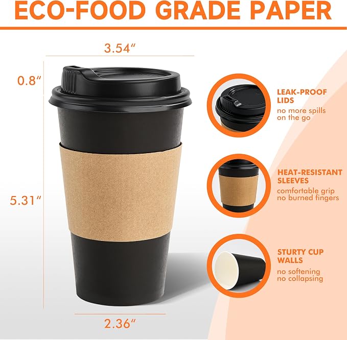 METAPRINT 50 Pack 16 oz Disposable Coffee Cups - Image 2