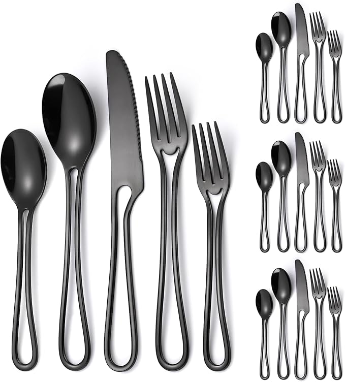 Black Silverware Hollow Flatware Set by A%C2%B7HOUSEWARE