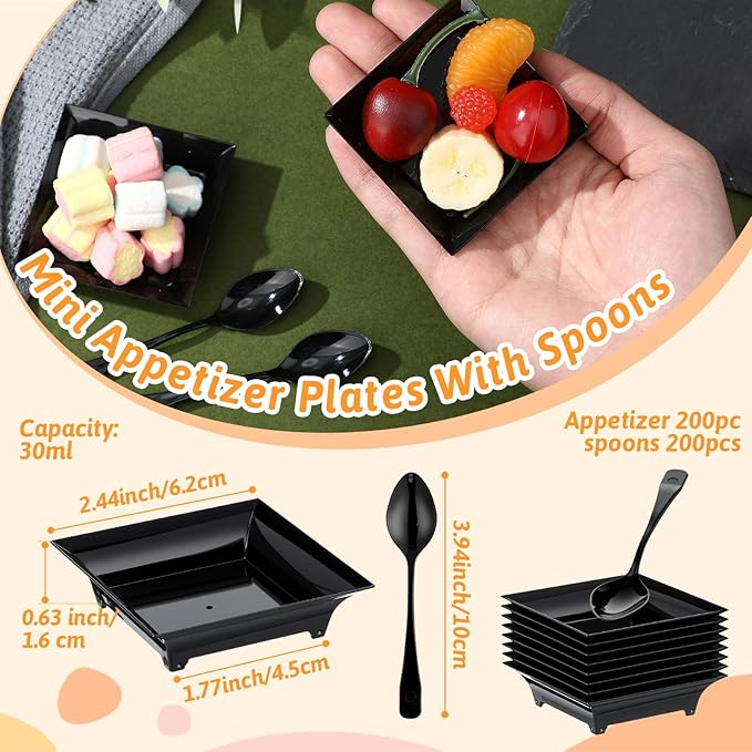 400 Pcs Mini Appetizer Plates with Spoons 2.44" x 2.44" Disposable Mini Dessert Plates Plastic Appetizer Bowls Tiny Serving Trays for Valentines Day Party Birthday, Wedding