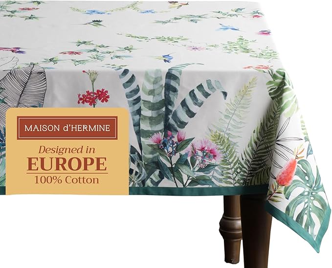Maison d' Hermine Table Cloth Rectangle Table 100% Cotton 70 x 108 Inches Tablecloth Reusable Decorative for Dining Room Farmhouse Home Valentines Day Decorations Spring Summer - Tropiques