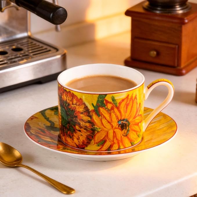 KAMMAK Tea Cups and Saucers Set of 2, Porcelain Coffee Cups, JBE007 | Stackable - Image 4