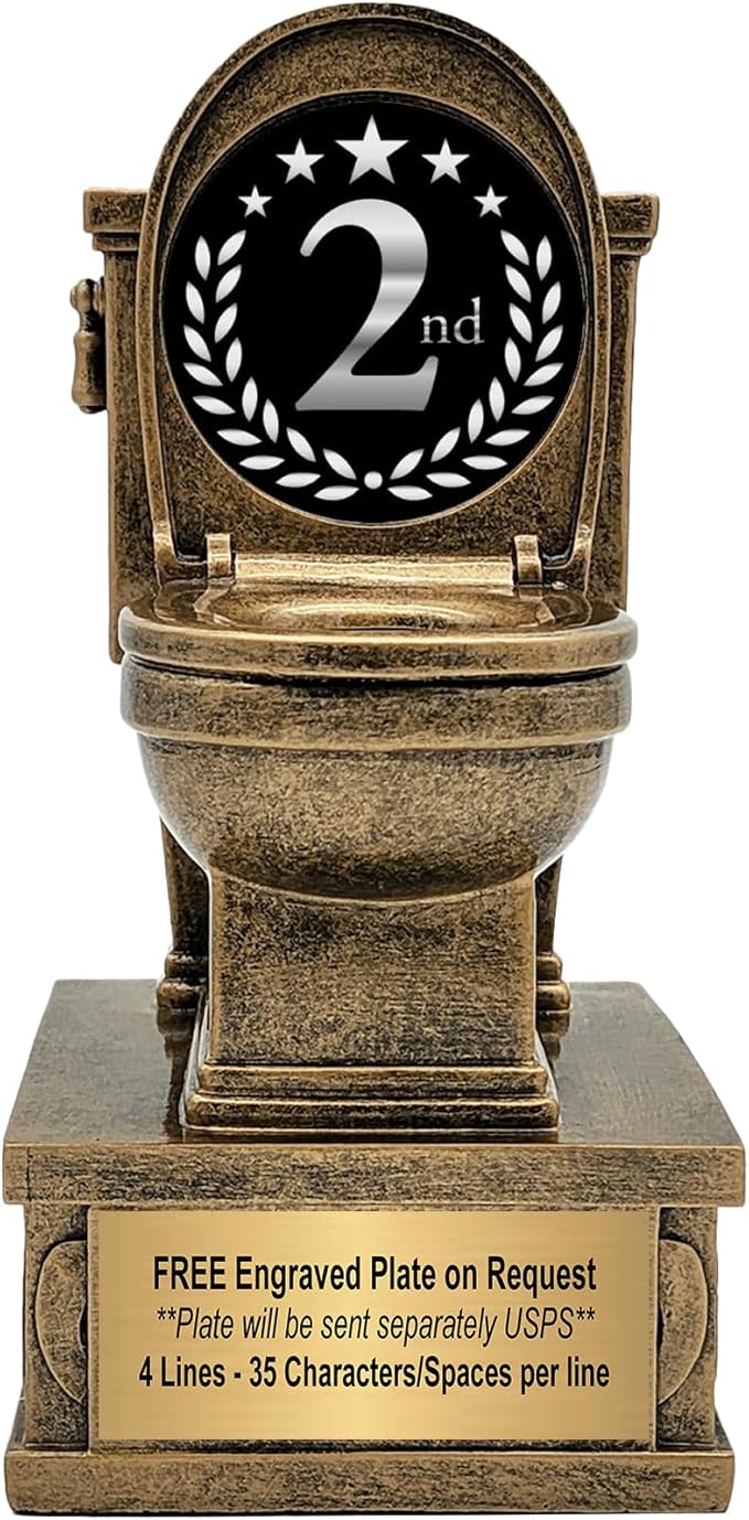 Decade Awards Action Pedestal Gold Toilet Bowl Trophy with Optional Inserts - Custom Engraved Plate On Request (7 Inch Tall)