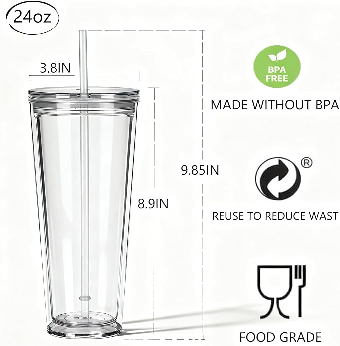 24oz Tumbler with Lid and Straw, Leak Proof and Double Wall Insulated Reusable - Image 2