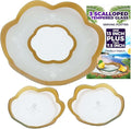 GAC Scalloped Tempered Glass Dessert Plates and Platters - Elegant Dinnerware & Decorative Plates with Gold Trim, Ideal for Serving Food, Special Occasions, and Presents - Set of 3
