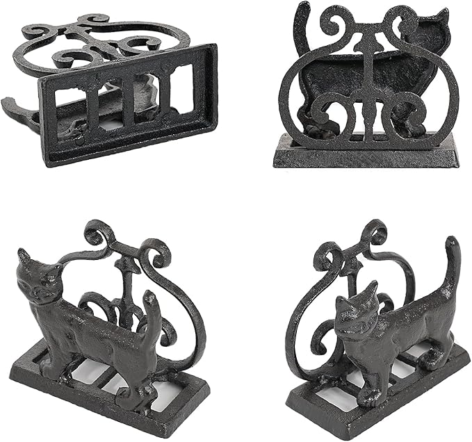 Sungmor Vintage Cast Iron Napkin Holder, Rustic Farmhouse Napkins Holder, Freestanding Table Napkins Stand, Lovely Cat Statue Decor Paper Napkin Rack, Home Restaurant Dining Table Square Napkin Holder