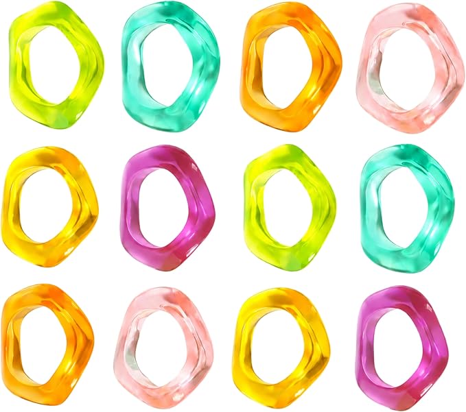 Epoxy Resin Spring Napkin Rings, 2.5x2.5x0.5 in. each, floral pastel design by CLEENTABLE