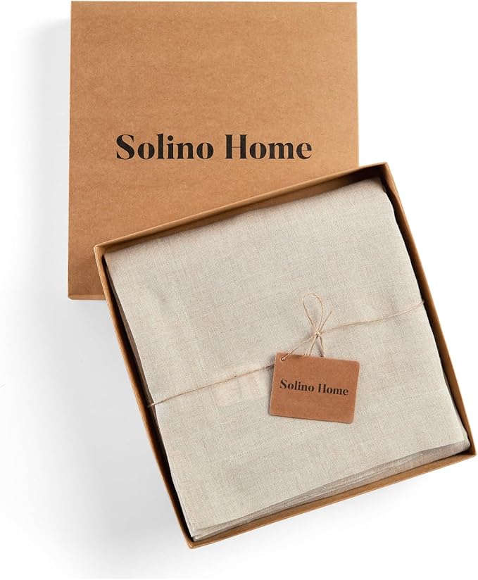 Solino Home Linen Tablecloth for Rectangle Tables 70 x 90 Inch - 100% Pure Linen Flax Table Cloth - Sonoma, Machine Washable Cloth Tablecloth for Spring, Easter
