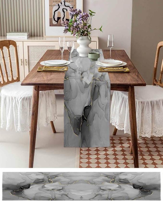 Grey Marble Table Runners 72 Inches Long, Cotton Linen Fabric Table Runner - Image 6