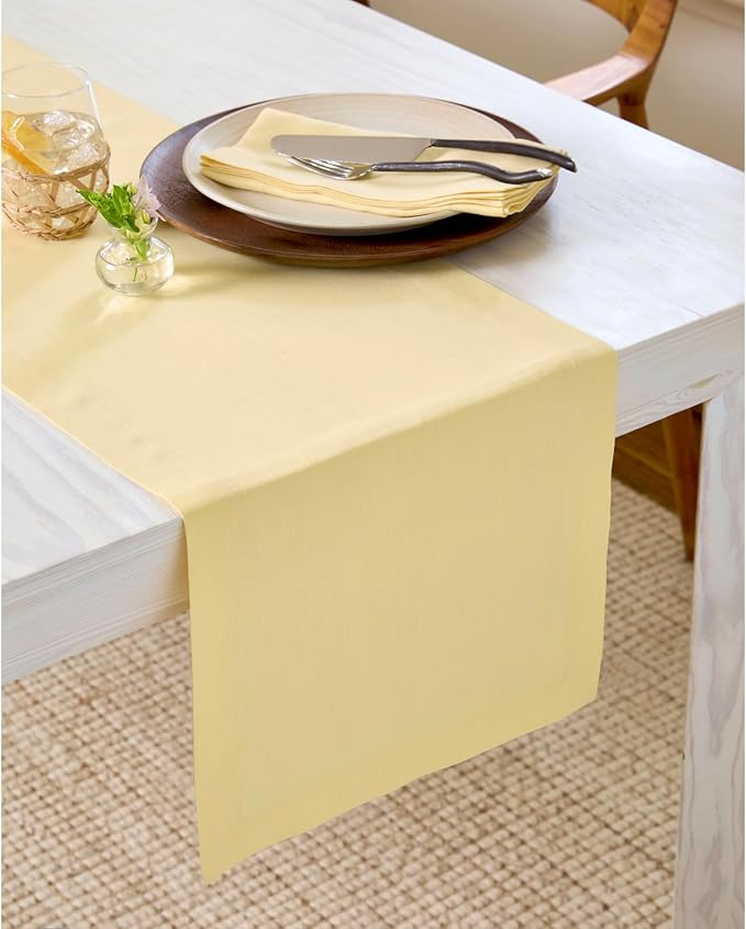 Solino Home 100% Linen Dining Table Runner Golden Straw, Fete 14 x 36 in | - Image 2