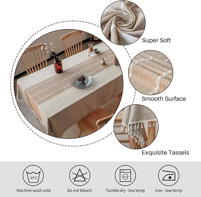 Deep Dream Tablecloths, Waterproof Table Cloth, Linens Wrinkle Free Anti-Fading, Rustic Table Cover Decoration for Kitchen Dinning Christmas (Rectangle/Oblong, 55''x102'',8-10 Seats, Light Coffee)