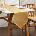 BALCONY & FALCON Table Runner Faux Linen Shimmer Gold 14"x118" | Tasselled by BALCONYFALCON