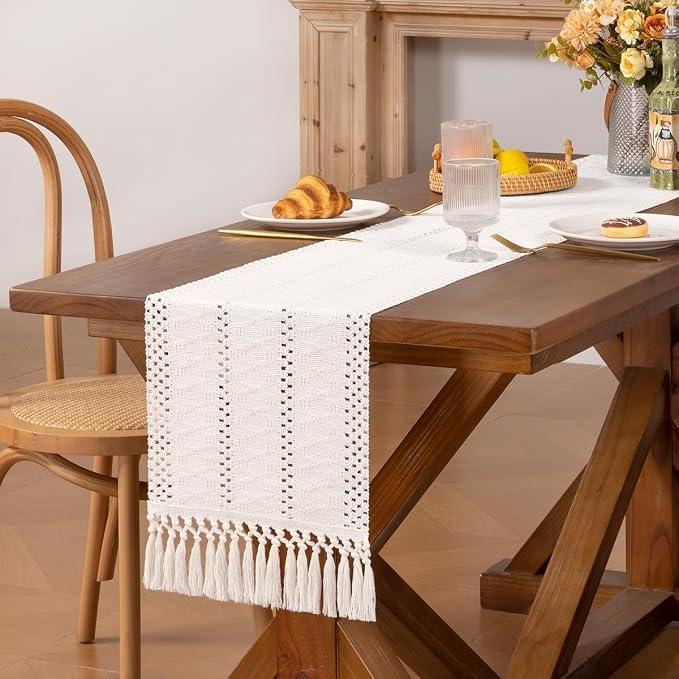 MLMW Ivory Table Runner 90 inches Boho Home Decor Farmhouse Rustic Dining Table - Image 4