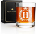 Whiskey Glasses - Rocks Old Fashioned Glass Gifts for Men, Monogrammed A-Z 10oz Personalized Whisky Glasses, Christmas Birthday Gifts for Men Him Dad Father Husband Brother Son (H)