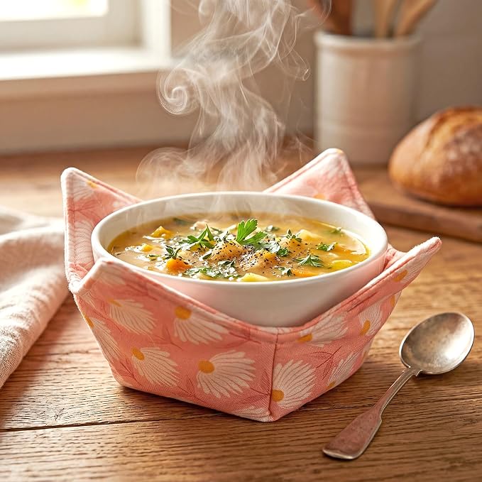 Cotton Microwavable Bowl Cozy, Microwave-Safe Hot Bowl Holders, Soup Bowl Cozy - Image 3