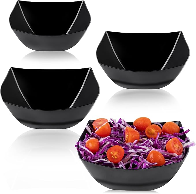 PLASTICPRO Disposable Square Serving Bowls, Party Snack or Salad Bowl, Plastic by PLASTICPRO