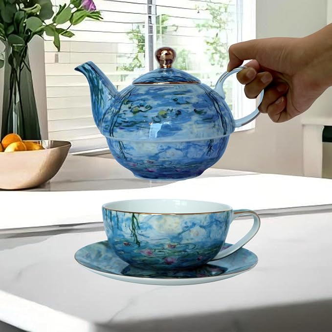 Porcelain 13 OZ Tea for One Teapot and Cup Set Vintage Floral Ceramic Tea Set - Image 4