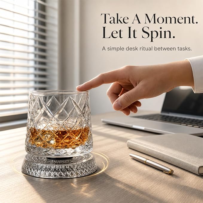 360° Rotating Whiskey Glasses Set of 2, Vintage Crystal Tumblers - Image 7