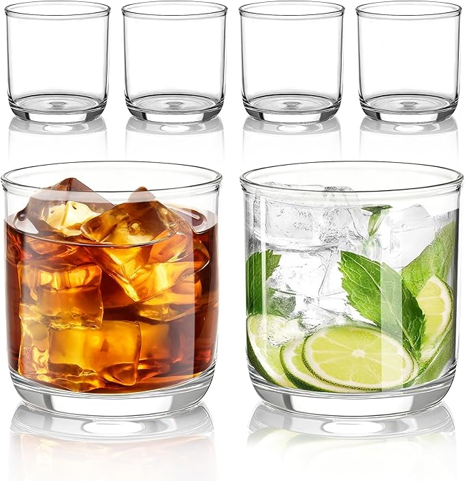 Kyraton Old Fashioned Whiskey Glasses Set of 6, PET Clear Plastic 11.5oz Heavy Duty Unbreakable Water Glasses Cup Tumbler Glassware for Beer, Milk, Scotch, Juice, Liquor Vodka, Bourbon, Cocktail.