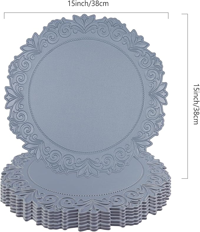 Noctiflorous Round Faux Leather 15 Inch Placemats Set of 6 Waterproof Wipeable Heat Resistant Tablemat for Dining Table Kitchen Non Slip Washable Oilproof Table Place Mat for Indoor Outdoor(Blue, 6)