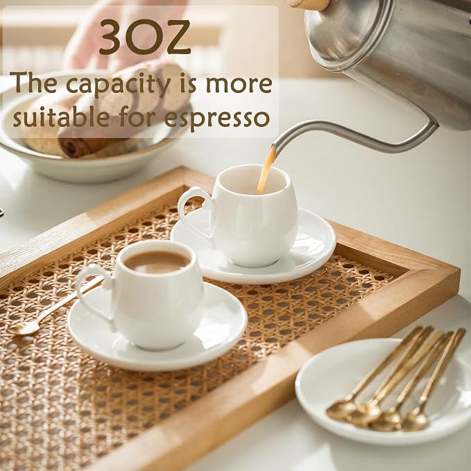 LYEOBOH Espresso Cups with Saucers Set, 3 Ounces Coffee Cups with Metal Stand - Image 3