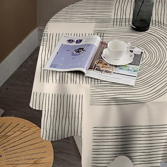 Boho Round Tablecloth, Mid Century Minimalist Abstract Aesthetic Modern Tablecloth for Home Party Dining Room Kitchen Decor 60Inch(152cm)