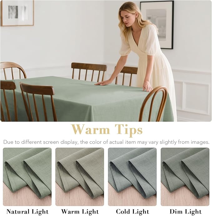 H.VERSAILTEX Linen Table Cloths Rectangle 60 x 84 Inch Premium Tablecloth Spill-Proof Waterproof Table Cover for Dining Buffet Feature Extra Soft and Thick Fabric Wrinkle Free, Sage