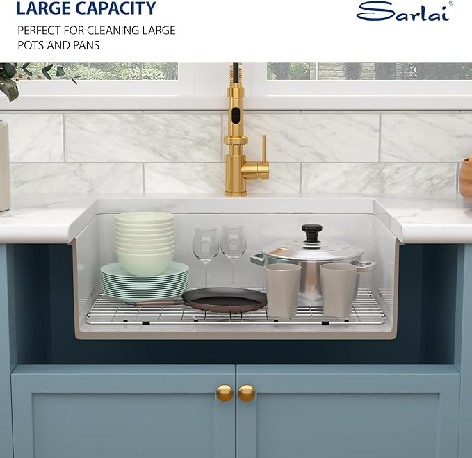 Sarlai 30 Inch White Undermount Sink Fireclay 30x18 Inch White Kitchen Sink Dual Drop in & Undermount Kitchen Sinks Single Bowl Deep Porcelain Ceramic Basin