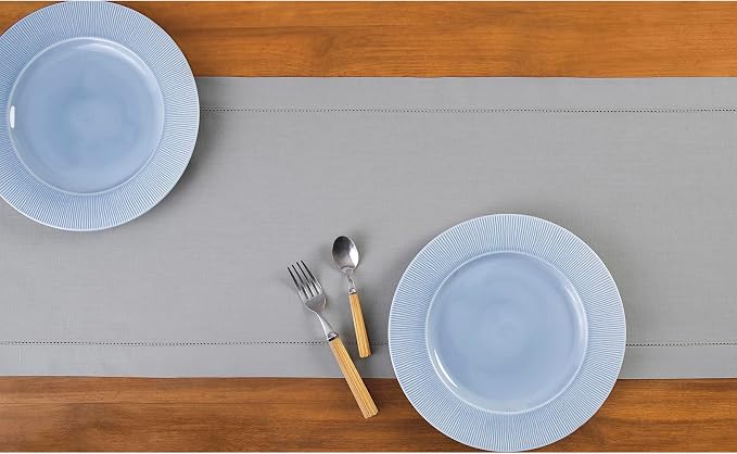 Solino Home Cotton Linen Dining Table Runner Light Grey Woven, 14 x 90 in | - Image 3