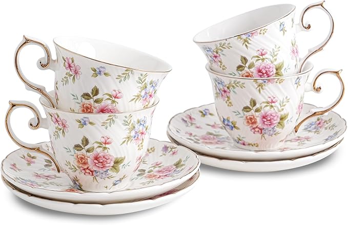 Agyiuns tea cups and saucers ceramic coffee mug 6oz set of 4 by Agyiuns