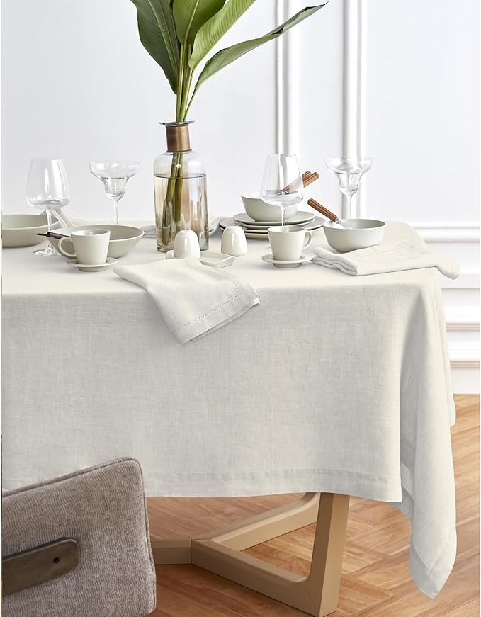 Solino Home Linen Tablecloth 70 x 90 Inch - 100% Pure Linen Light Flax Table Cloth for Rectangle Tables - Sonoma, Machine Washable Tablecloth for Spring, Easter