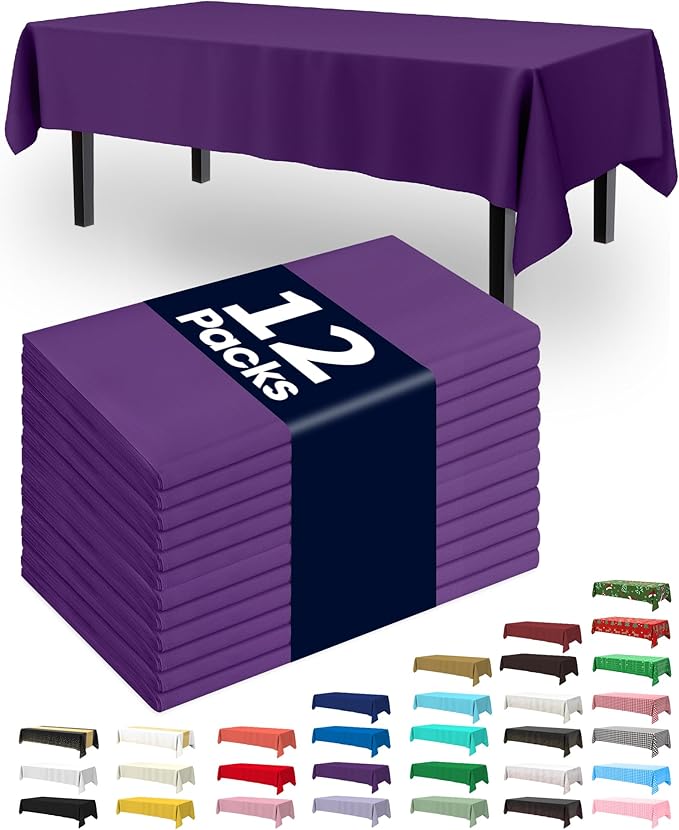 Pureegg Plastic Table Cloth Disposable 12 Pack, 54 x 108 Inch Table Cloths by Pureegg